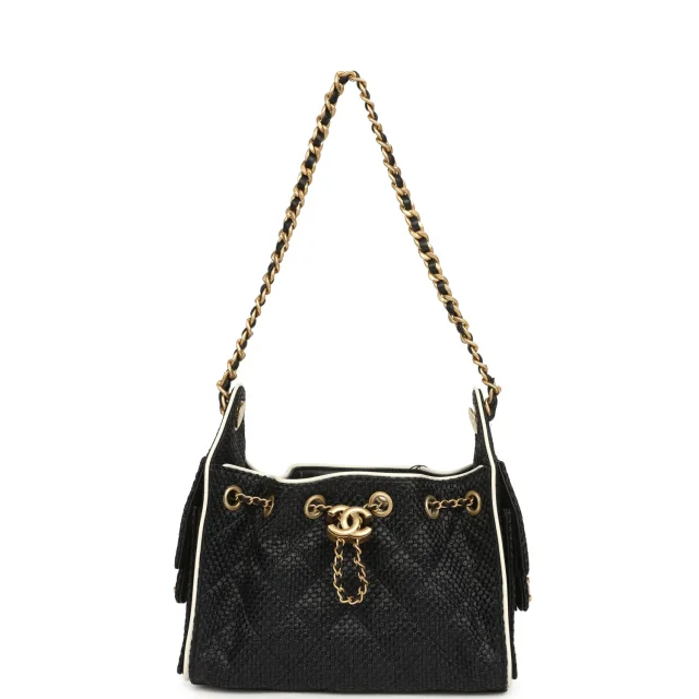 Chanel Mini 25 Hobo Bag Black Raffia and White Calfskin Antique Gold Hardware in Black Raffia from Madison Avenue Couture, photo 6 of 9