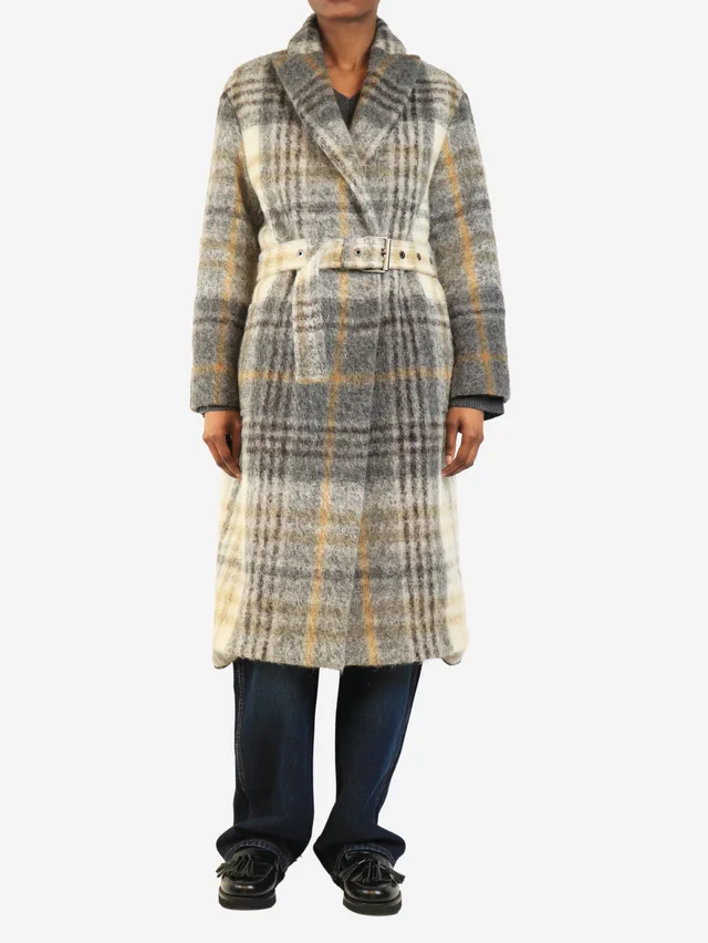 Brunello Cucinelli Grey alpaca blend check coat - size UK 6 in Grey Wool from Sign of the Times