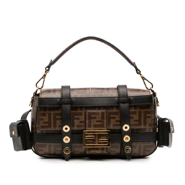 Brown Fendi Zucca Glazed Fabric Cage Baguette Satchel in Brown Coated canvas from Designer Revival
