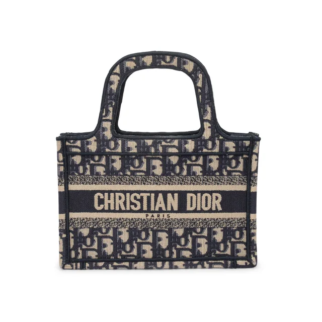 Dior Oblique Jacquard Mini Book Tote in Navy from Blue Spinach