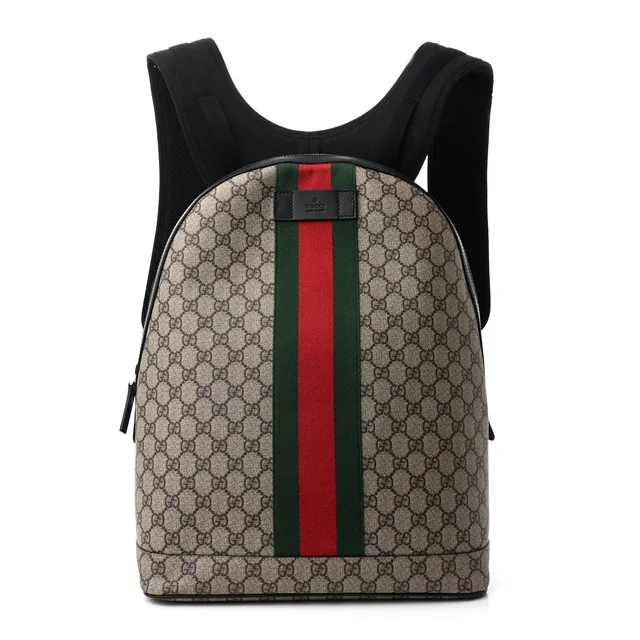 Gucci Web Backpack GG Supreme Coated Canvas Bag - Beige & Brown in Brown Coated canvas from H&T