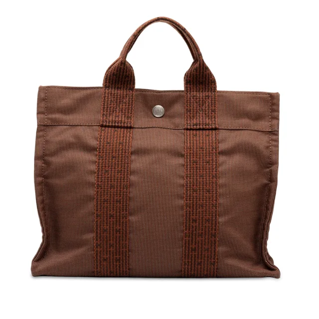 Brown Hermès Canvas Herline PM Tote Bag in Brown Canvas from Designer Revival