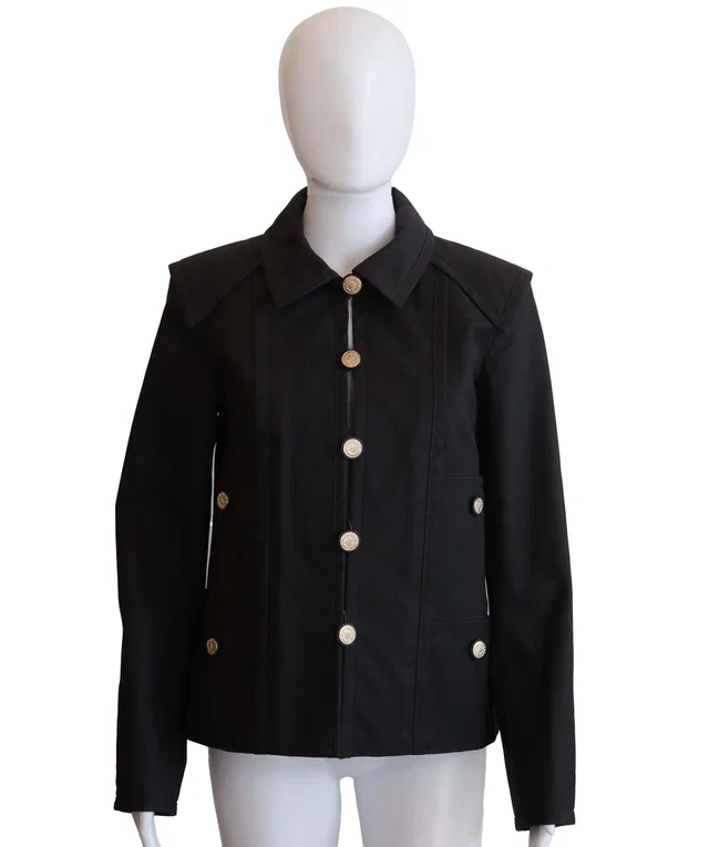 Chanel Waxed Coating Black Jacket with Camelia Buttons in Black from Luxury Promise