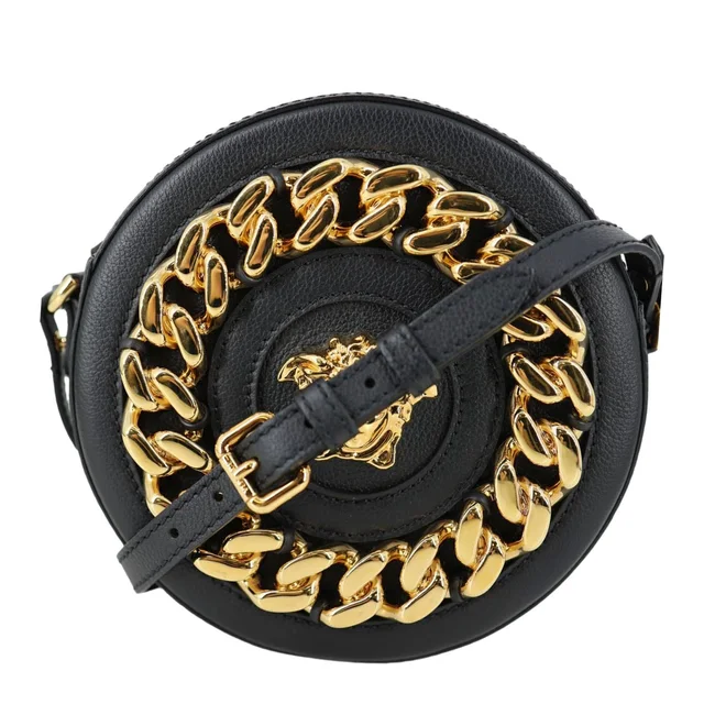 Versace La Medusa Mini Calfskin Leather Round Crossbody Bag Black in Black Calfskin from Dallas Designer Handbags