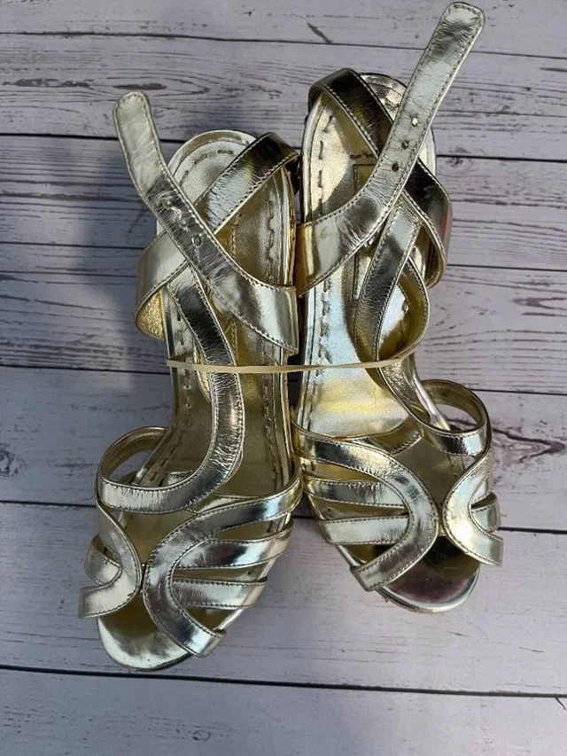 Prada Metallic Gold Strappy Cork Platform Sandals Size 3.5 in Gold from Oxfam Online Shop