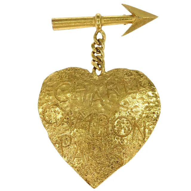 Chanel Heart And Arrow Brooch Pin Gold 93P in Gold from AMORE Vintage Tokyo