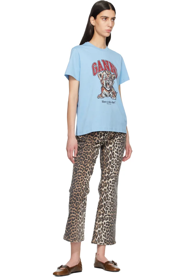GANNI Blue Relaxed Jersey Tiger T-shirt, photo 4 of 4 from SSENSE