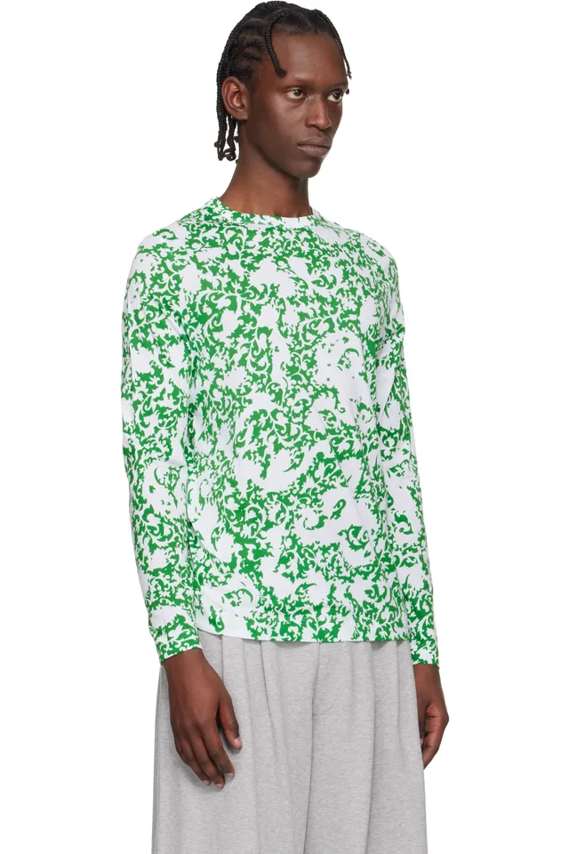 Dries Van Noten Green & White Floral T-shirt, photo 2 of 4 from SSENSE