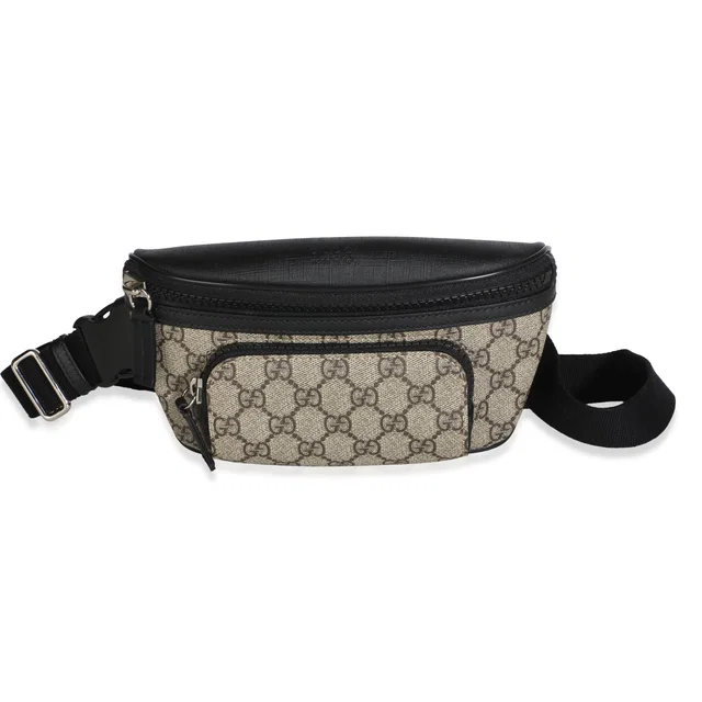 Gucci Black Beige GG Supreme Canvas Belt Bag in Black Canvas from myGemma