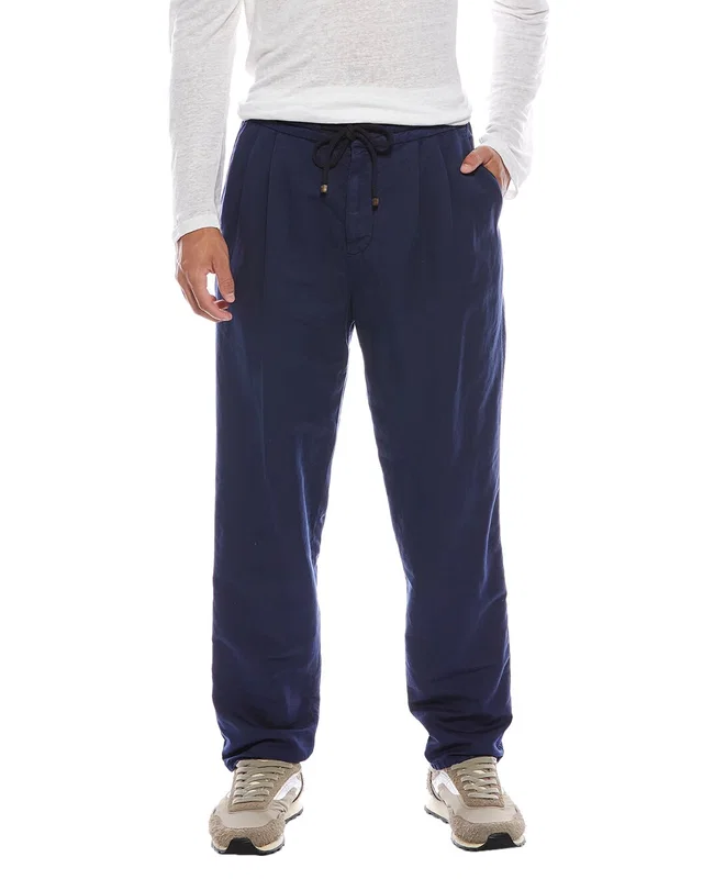 Brunello Cucinelli Leisure Fit Pleated Linen-Blend Pant, image 1 of 1 from Gilt