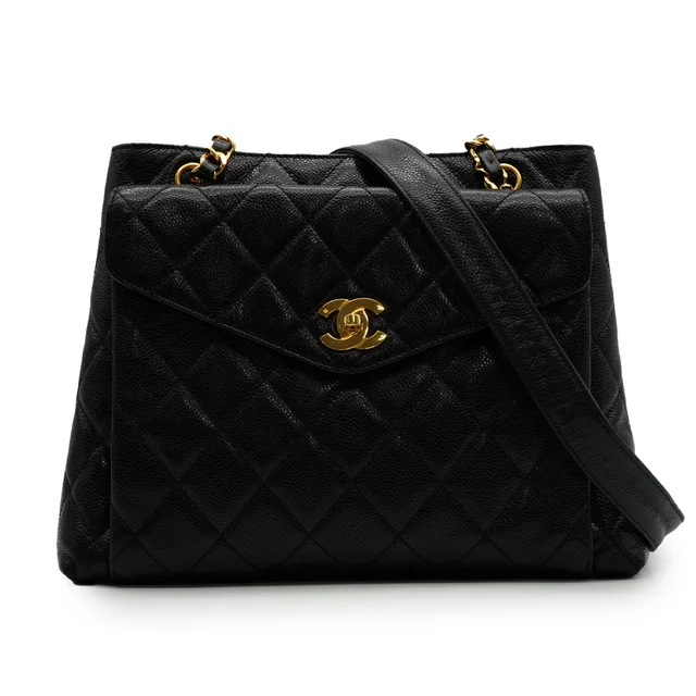 Chanel Vintage Matelasse Shoulder Bag Black Caviar Skin Gold Hardware from Luxury Promise