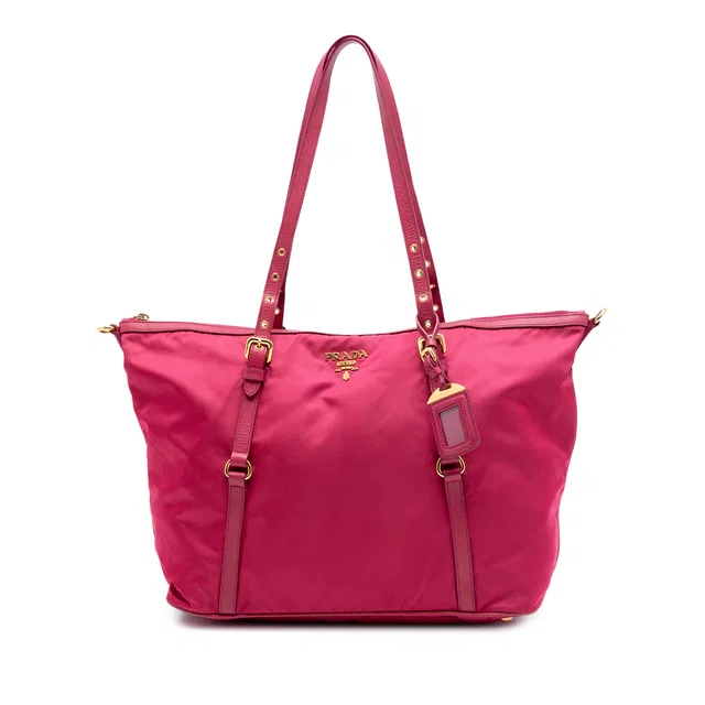Pink Prada Saffiano Trimmed Tessuto Satchel in Pink Saffiano leather from Designer Revival