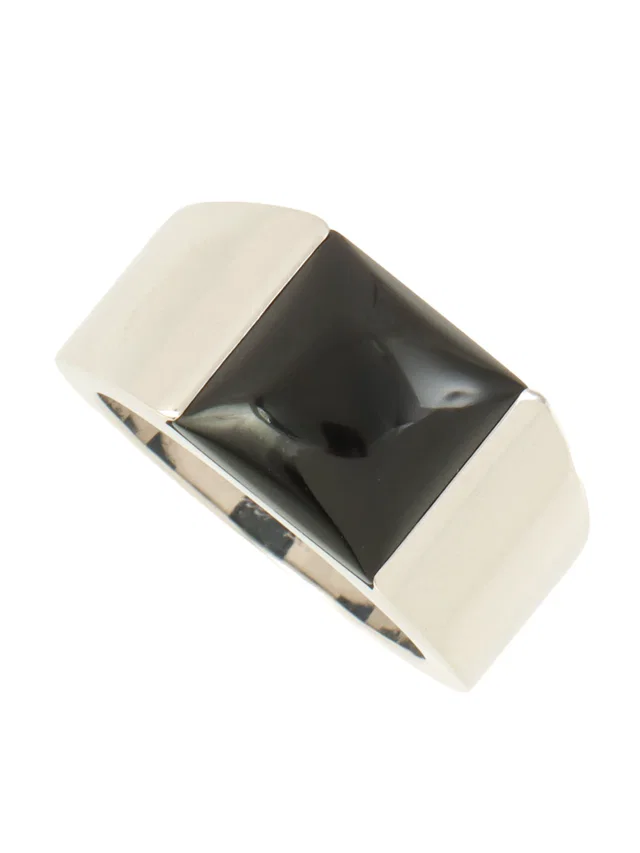 Cartier 18K Onyx Tank Ring #61 Silver/Black in Black from VINTAGE QOO TOKYO