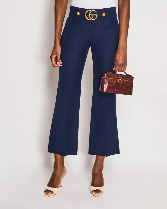 Gucci Navy Marmont Flared Low Rise Trousers with Logo Buckle IT 36 (UK 4) in Navy from Sellier