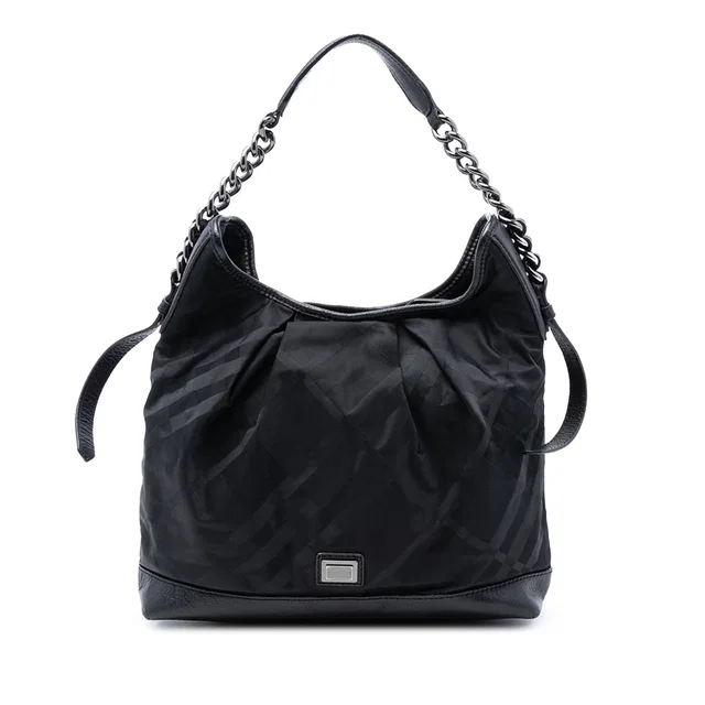 Black Burberry Tonal Check Nylon Shoulder Bag in Black Nylon from Designer Revival