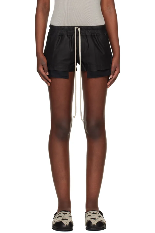 Rick Owens Black Temple Fog Leather Shorts, image 1 of 1 from SSENSE
