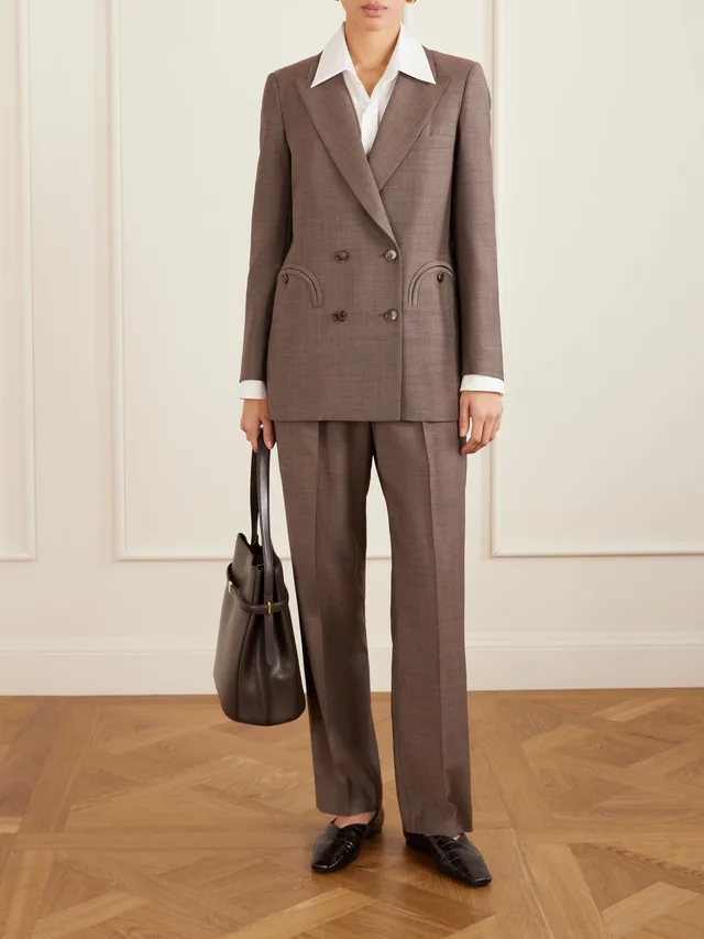 BLAZÉ MILANO Aile Everyday double-breasted wool and mohair-blend blazer in brown 88% Virgin Wool 12% Mohair, photo 2 of 4 from NET-A-PORTER (Canada)