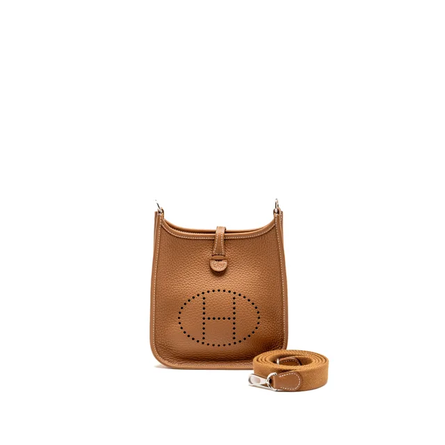 Hermès Mini Evelyne Clemence Gold SHW Stamp G in Gold Clemence leather from EMIER