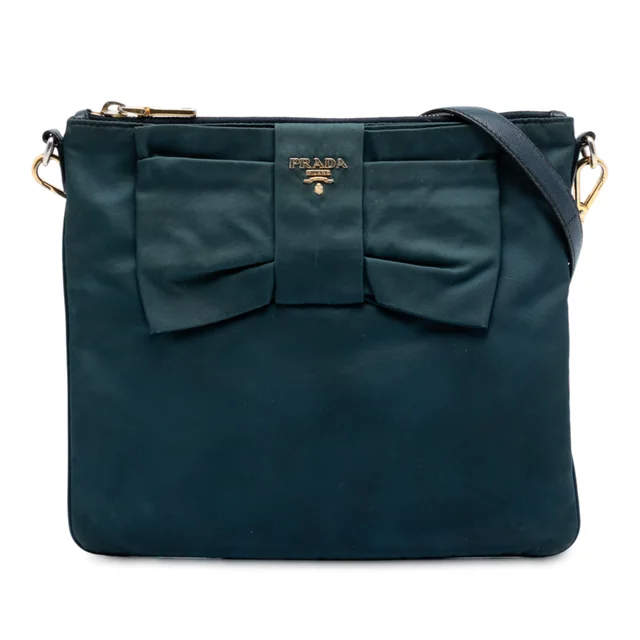 Blue Prada Tessuto Fiocco Bow Crossbody in Blue Nylon from Designer Revival