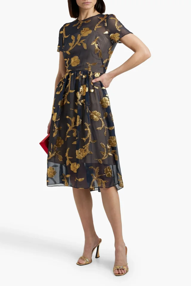 Oscar de la Renta Metallic Fil Coupé Silk-Blend Chiffon Midi Dress, photo 2 of 4 from THE OUTNET