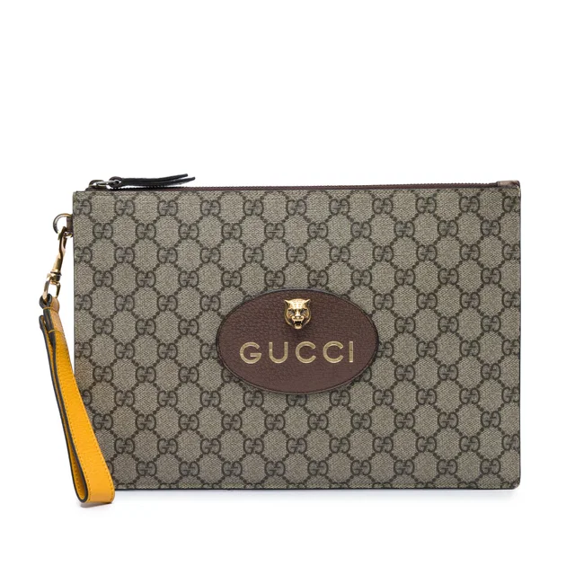 Gucci GG Supreme Neo Vintage Clutch in Beige Coated canvas from Designer Revival