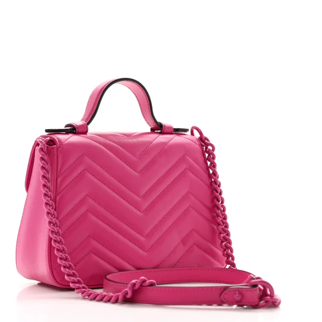 Gucci Matelasse Monochrome Mini GG Marmont Top Handle Shoulder Bag Classic Fuxia in Calfskin from FASHIONPHILE, photo 2 of 13