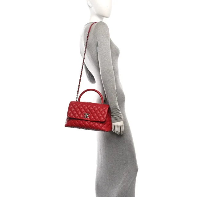 Chanel Caviar Quilted Small Coco Handle Flap Red in Red Caviar leather from FASHIONPHILE, photo 2 of 11