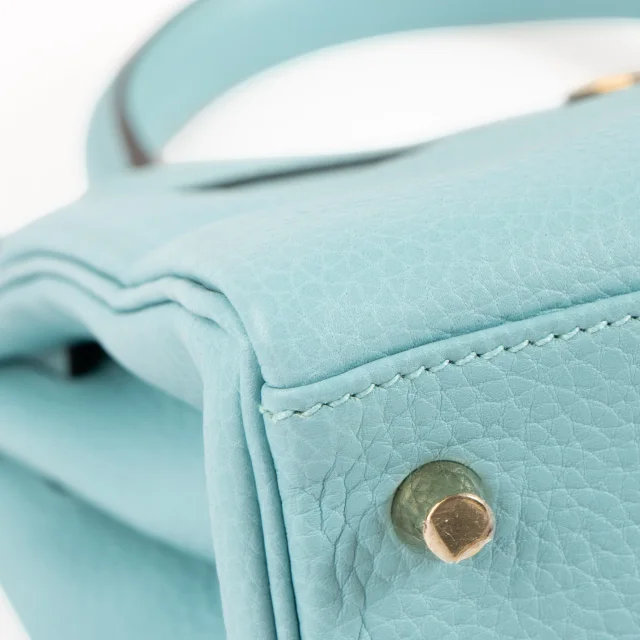 Hermès Kelly 28 Bleu Atoll Clemence GHW in Blue Clemence leather from Labellov, photo 11 of 17