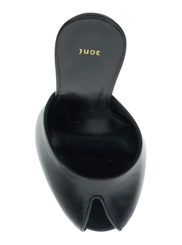 JUDE 'Date' black Heeled Sandals with cut-out toe in leather for women in Black 100% Lambskin, photo 7 of 8 from Gaudenzi Boutique