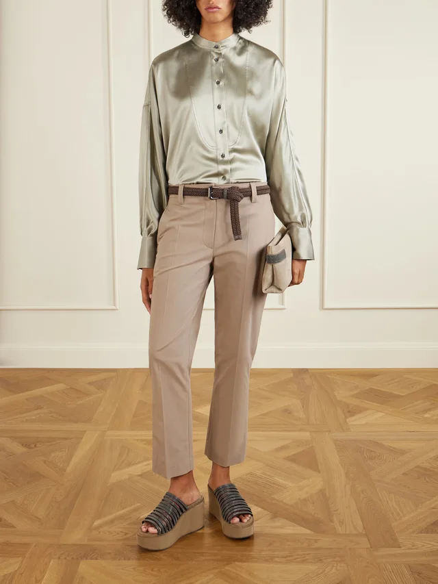 BRUNELLO CUCINELLI Bead-embellished silk-blend satin shirt in Green, photo 2 of 2 from NET-A-PORTER (Canada)