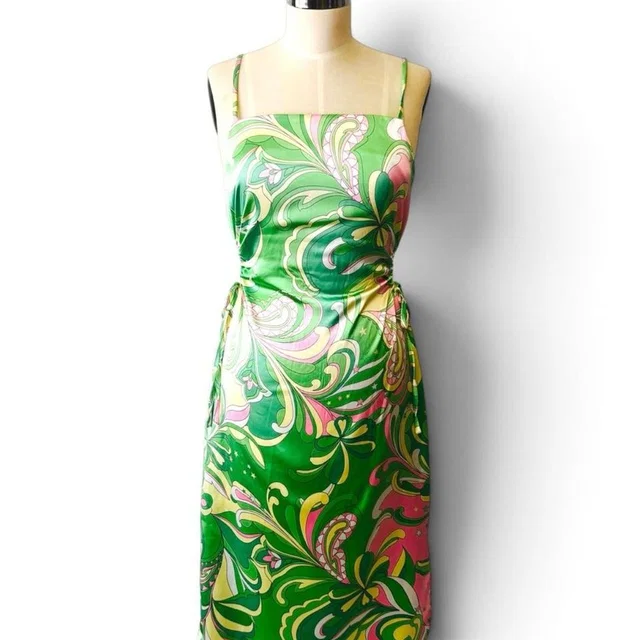 Christian Lacroix Green, Pink, And Yellow Paisley Print Midi Dress in yellow|pink|green from Poshmark