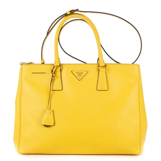 Prada la the Double Zip Galleria Tote Bag Yellow Saffiano Lux Leather in Yellow Saffiano leather from The Reluxe