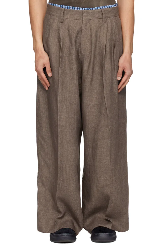 Beige Pleated Suit Trousers, image 1 of 1 from SSENSE