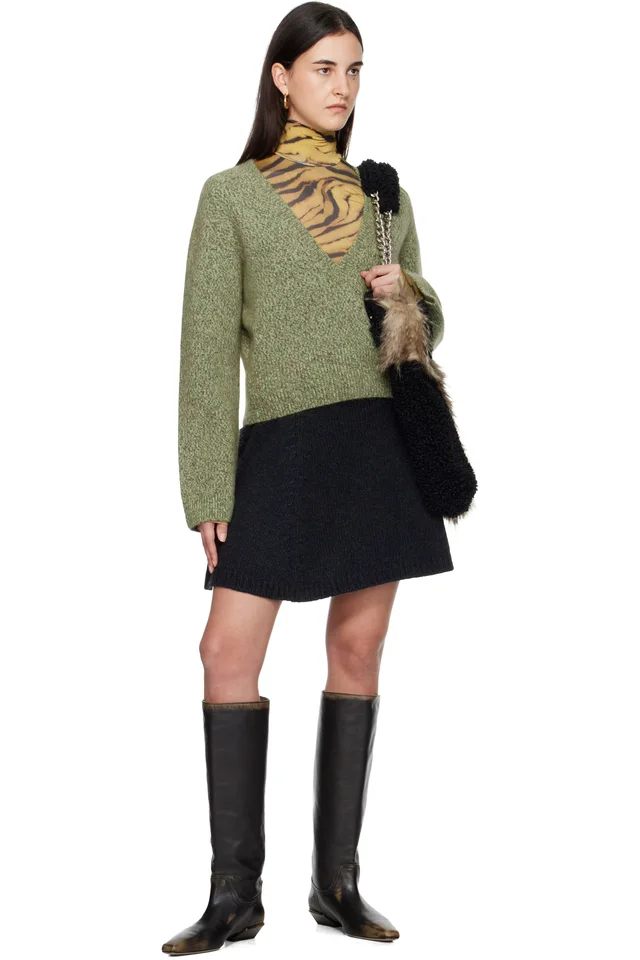 GANNI Gray Wool Miniskirt, photo 4 of 4 from SSENSE