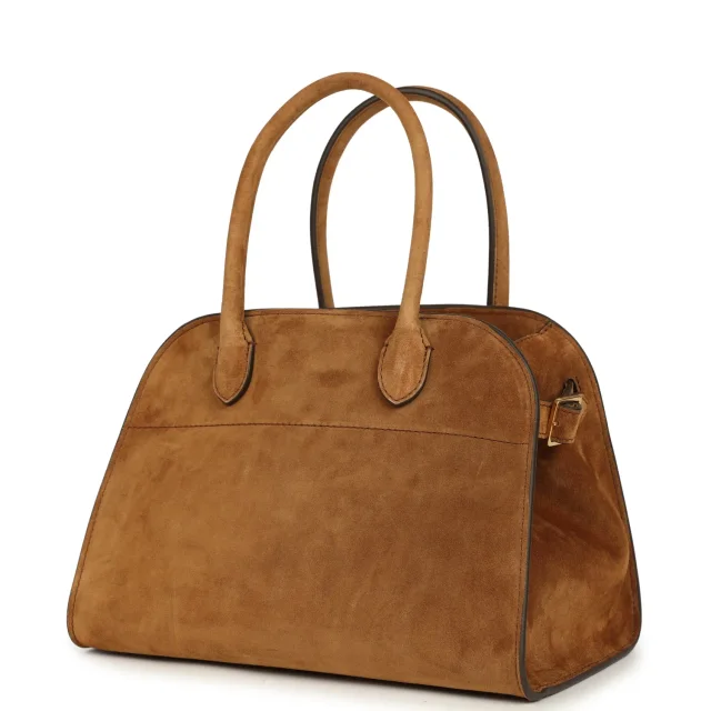 The Row Soft Margaux 10 Bag Cider Suede Gold Hardware in Tan Suede from Madison Avenue Couture, photo 2 of 4