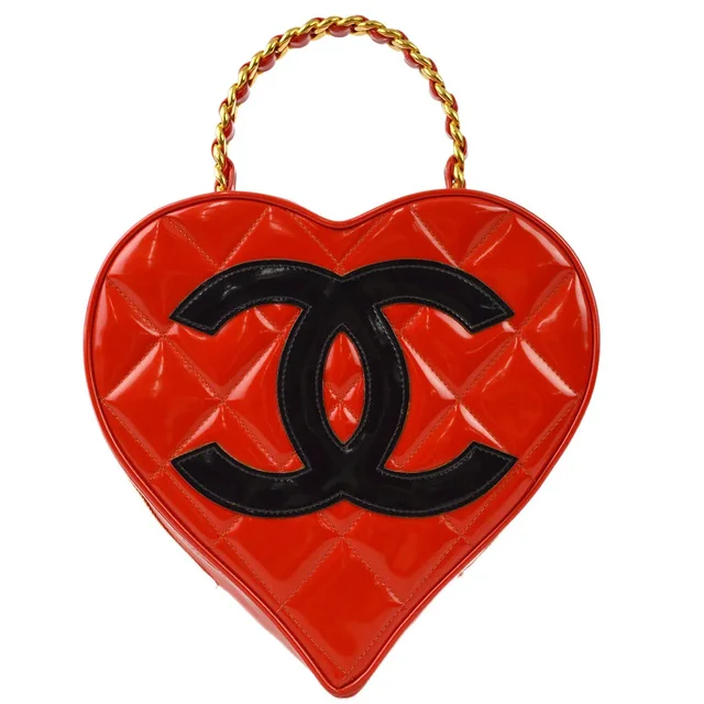 Chanel 1994-1996 Red Heart Vanity Handbag in Red Patent leather from AMORE Vintage Tokyo