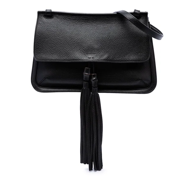 Black Gucci Medium Leather Bamboo Daily Crossbody in Black Leather from Designer Revival