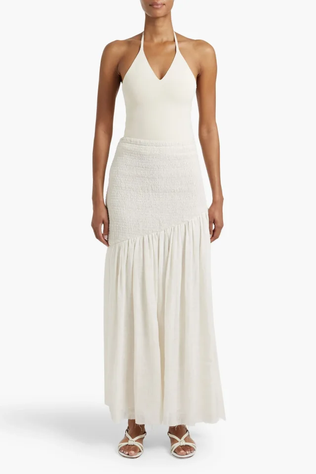 Gabriela Hearst Maxwell Shirred Linen and Silk-Blend Midi Skirt in White, photo 2 of 4 from THE OUTNET
