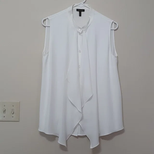 Escada All White Ruffle Sleeveless Button Down Top in white from Poshmark