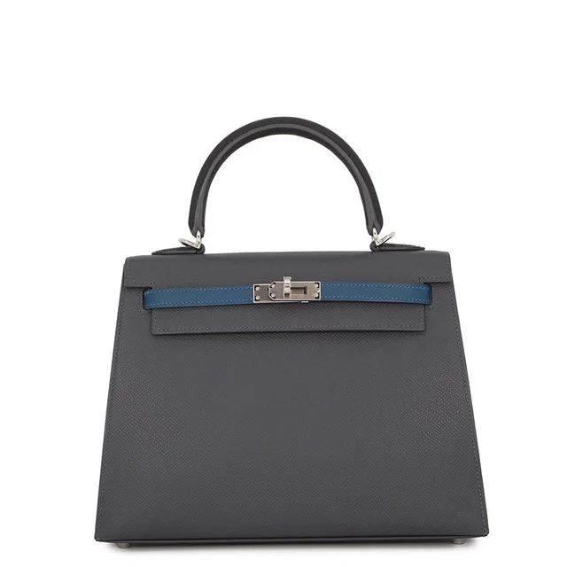 Hermès Kelly Sellier tricolor Ardoise/Black/Blue Hydra Epsom Size 25 in Black Epsom leather from GALLERY RARE