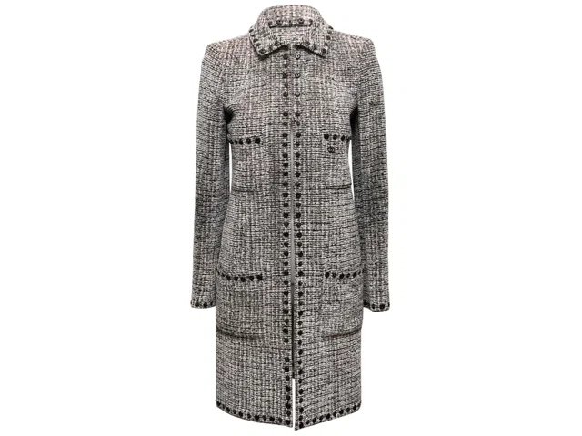 Black & White Chanel Boucle Collared Coat Size FR 36 in Black from Designer Revival