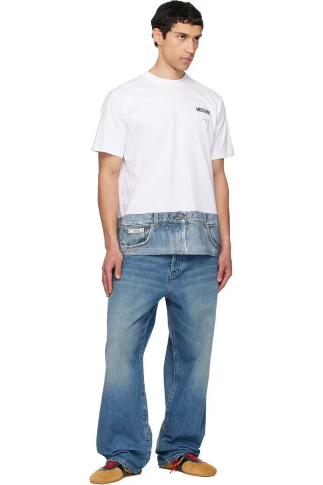 Moschino White Printed Organic Cotton Jersey T-shirt, photo 4 of 4 from SSENSE