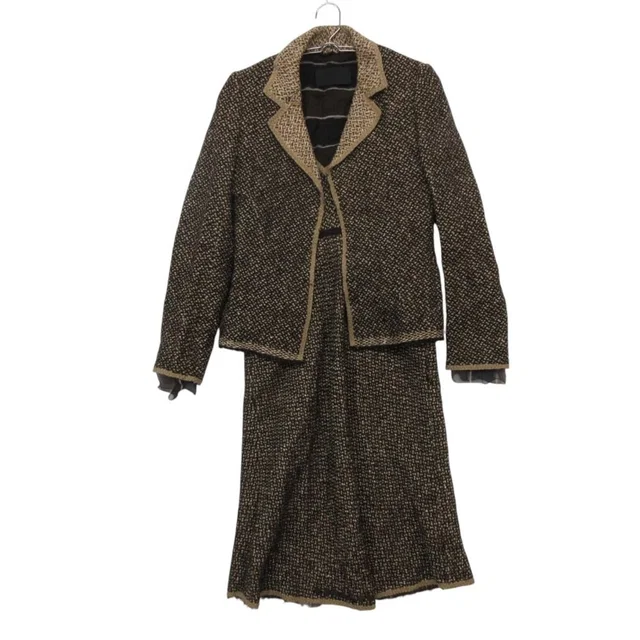 Prada Suits Virgin Wool Tweed Set Tailored Jacket Sleeveless Dress Brown in Brown Tweed from The Reluxe