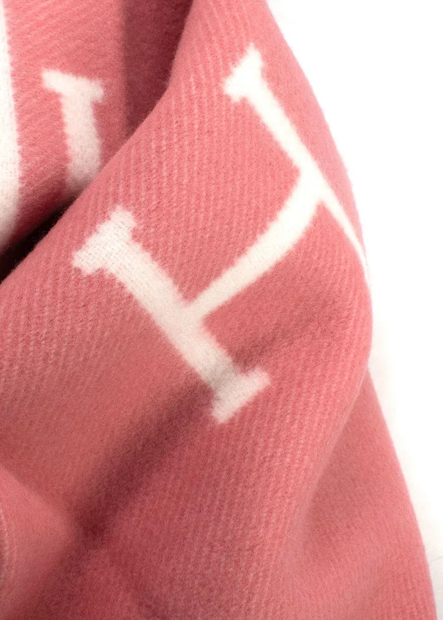 Hermès Pink and Cream Avalon Baby Blanket in White Cashmere from HEWI, photo 2 of 2