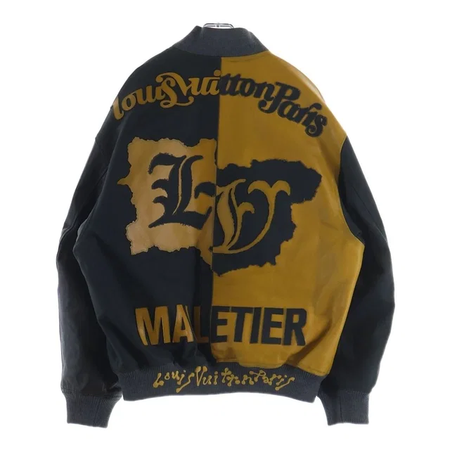 Louis Vuitton Mix Canvas Leather Bomber Jacket Zip Up Black Yellow in Black Canvas from The Reluxe