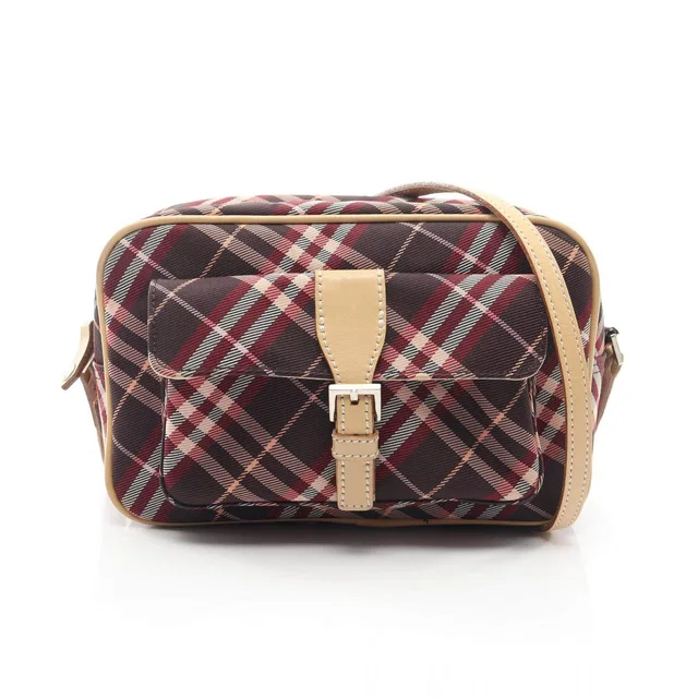 Burberry Blue Label Check Canvas Leather Shoulder Bag in Blue Canvas from LuxUness