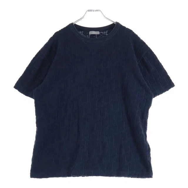 Dior Oblique Terry Jacquard Crew Neck T-Shirt Navy in Navy from The Reluxe