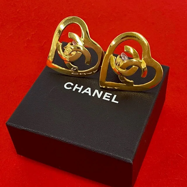 Chanel 95P With Rice Vintage CC Logo Heart Motif Earrings Gold in Gold from The Reluxe