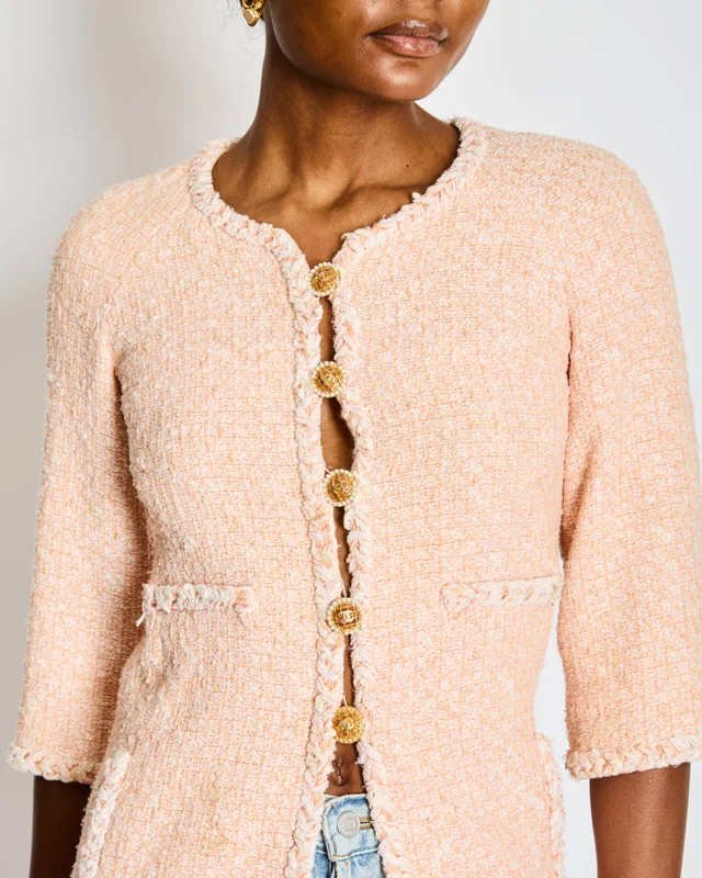 Chanel 07/P Pink and White Tweed Embellished Buttons Jacket with Pockets Size FR 34 (UK 6) in White Tweed from Sellier, photo 2 of 2