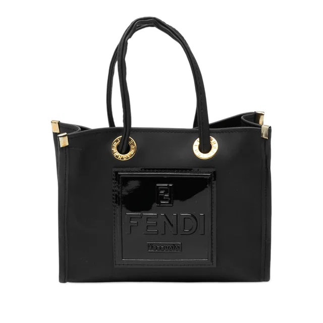 Black Fendi Mini Rubber FF Logo Shopper Tote Handbag in Black from Designer Revival
